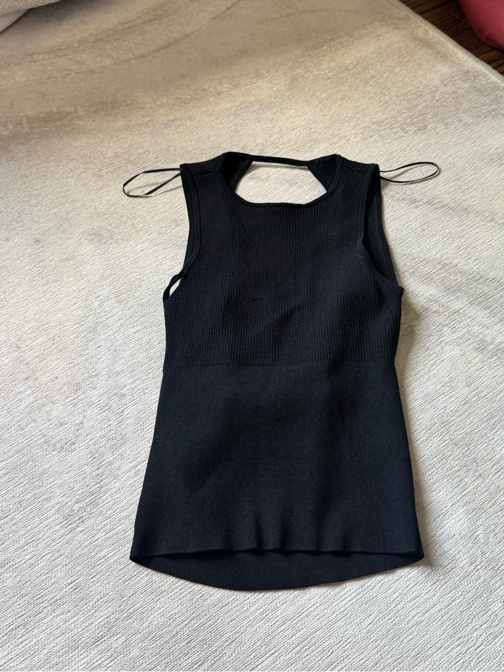 Zara Black Ribbed Knit Tank with Back Cutout